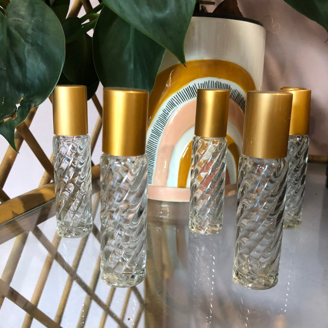 10ml Spiral Glass Roller Bottle - Gold Lid