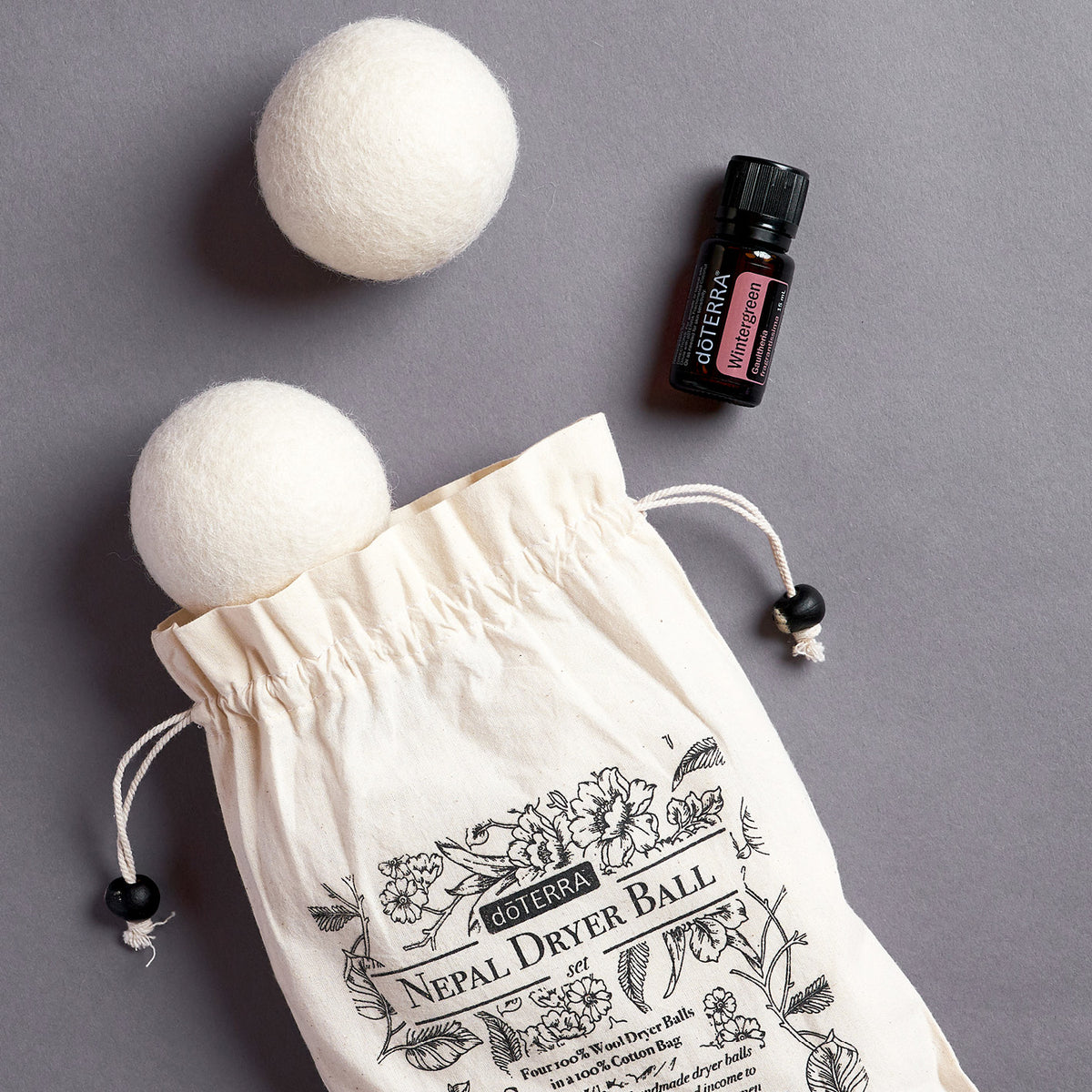 Nepal Dryer Balls + doTERRA Wintergreen 15ml Wild Lotus Oils Australia