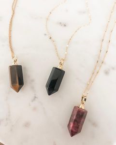 Aromatherapy Necklace - Brass-Plated Chain with Rhodonite Vial