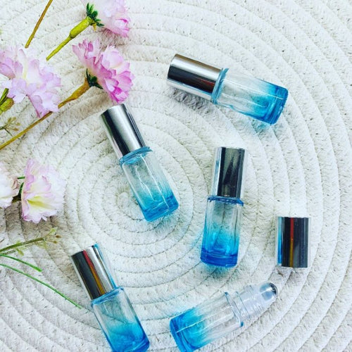 5ml Ombré Blue Glass Roller Bottle - Silver Lid
