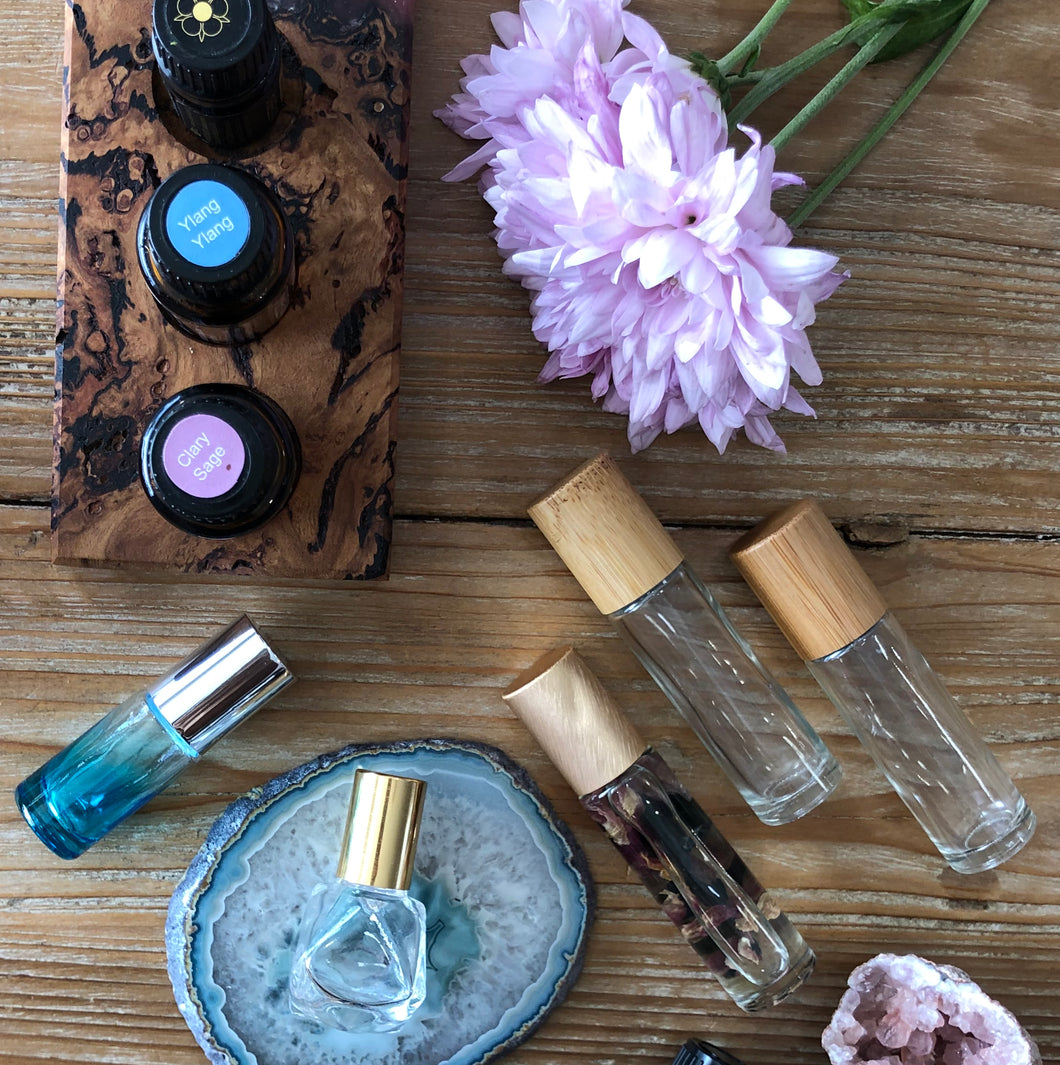 10ml Glass Roller Bottle - Bamboo Lid