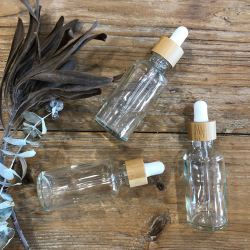 50ml Clear Glass Dropper Bottle - Bamboo Lid