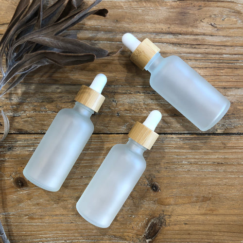 50ml Frosted Glass Dropper Bottle - Bamboo Lid